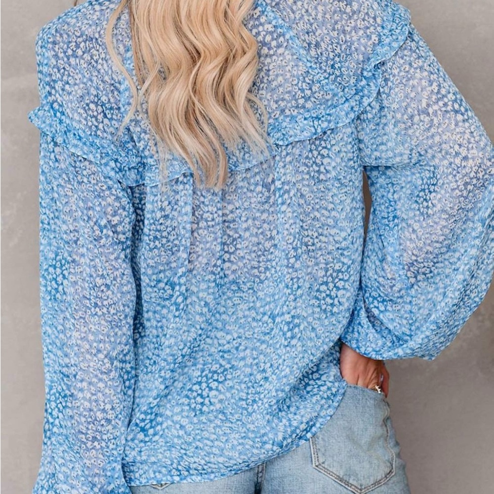 Nwot Blue Patterned Boho Blouse - image 2